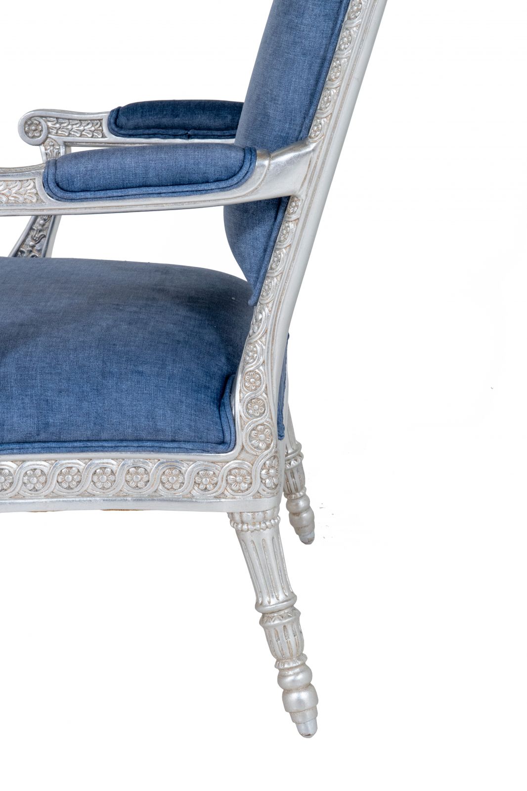 silver giltwood armchair blue fabric brights of nettlebed