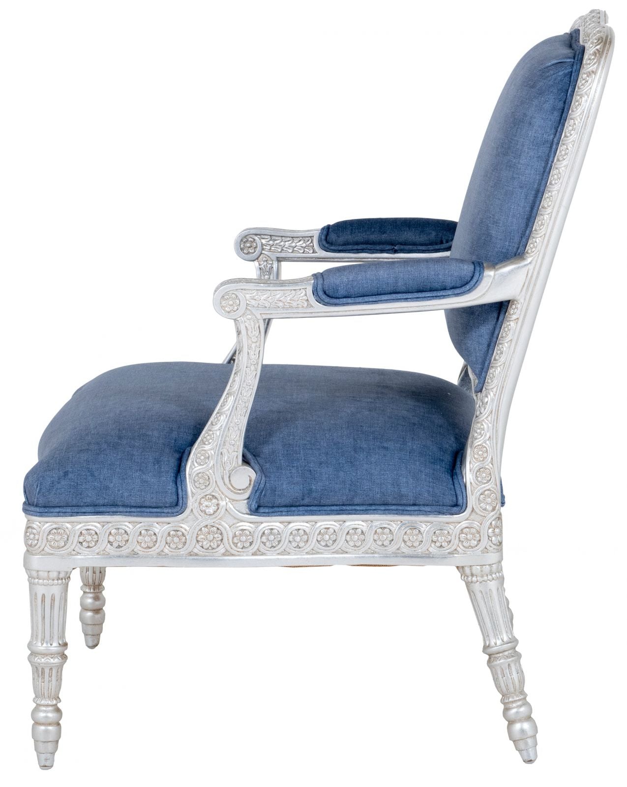 silver giltwood armchair blue fabric brights of nettlebed