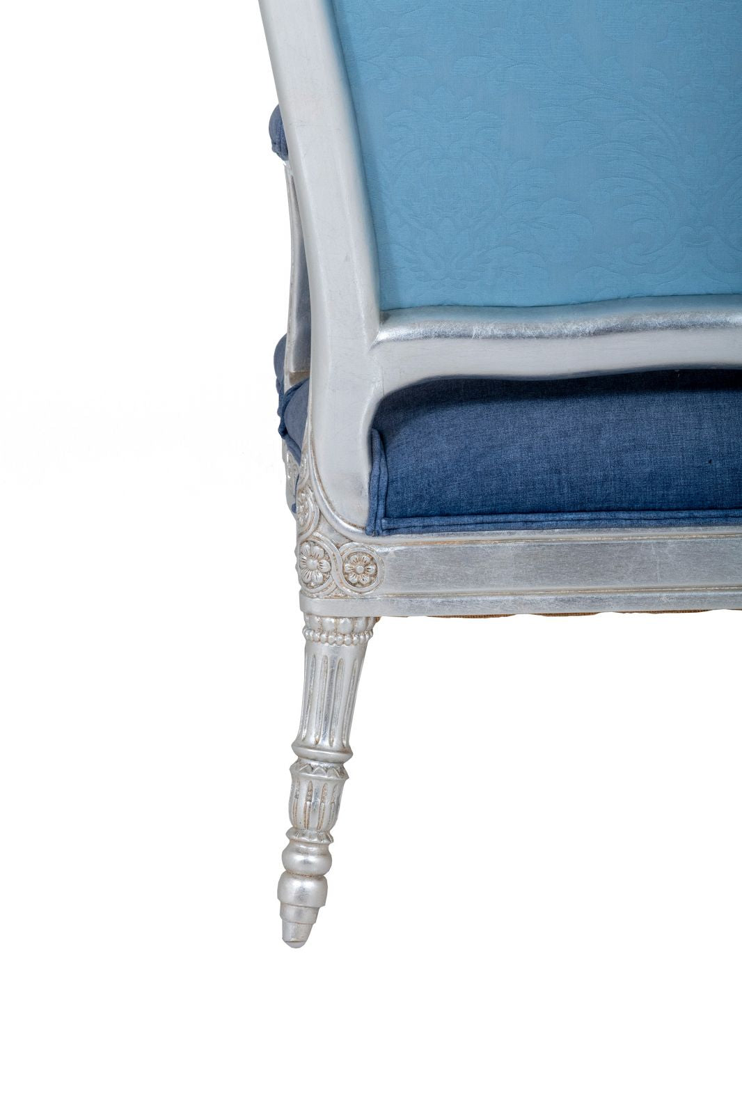 silver giltwood armchair blue fabric brights of nettlebed