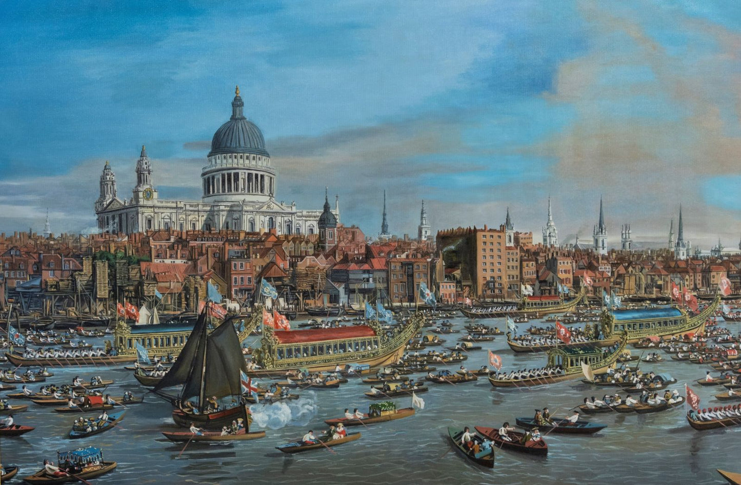 The City of London from the River Thames with St. Paul's Cathedral in style of Canaletto