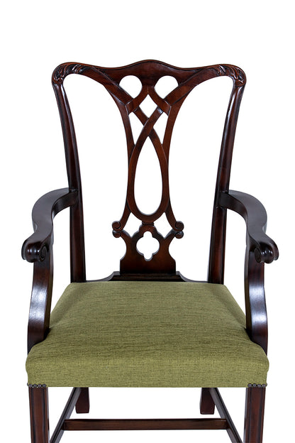 Chippendale Carver Upholstered In Green Fabric