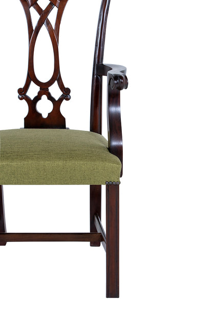 Chippendale Carver Upholstered In Green Fabric