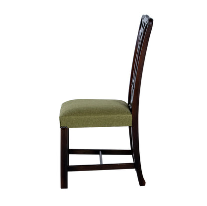 Chippendale Dining Chair Upholstered In Green Fabric